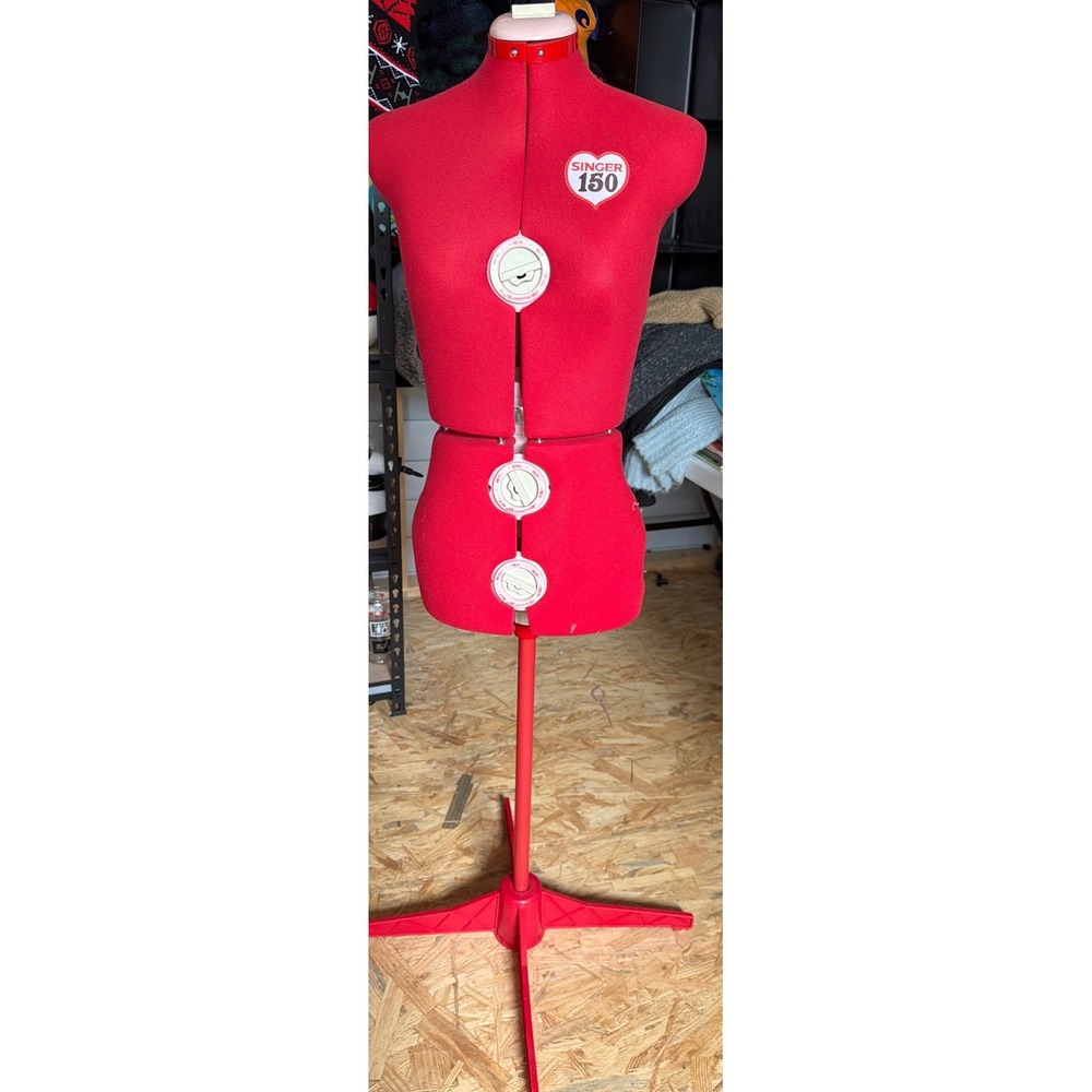 Singer 150 Adjustable Dress Form Red Sewing Mannequin Small Medium 12 Dials